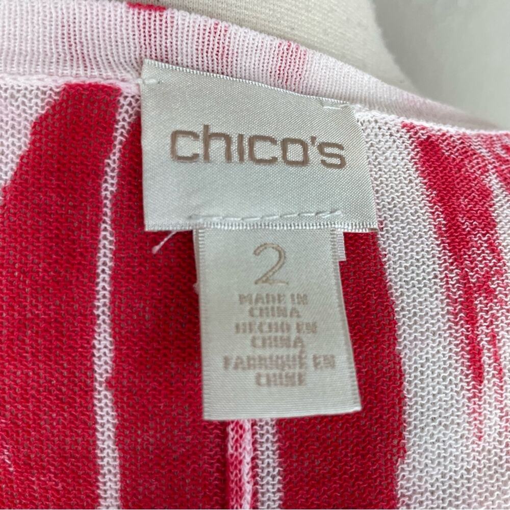 Chico's Red Orange White Light Weight  Long Sleeve Open Front Cardigan 2 - Picture 8 of 8